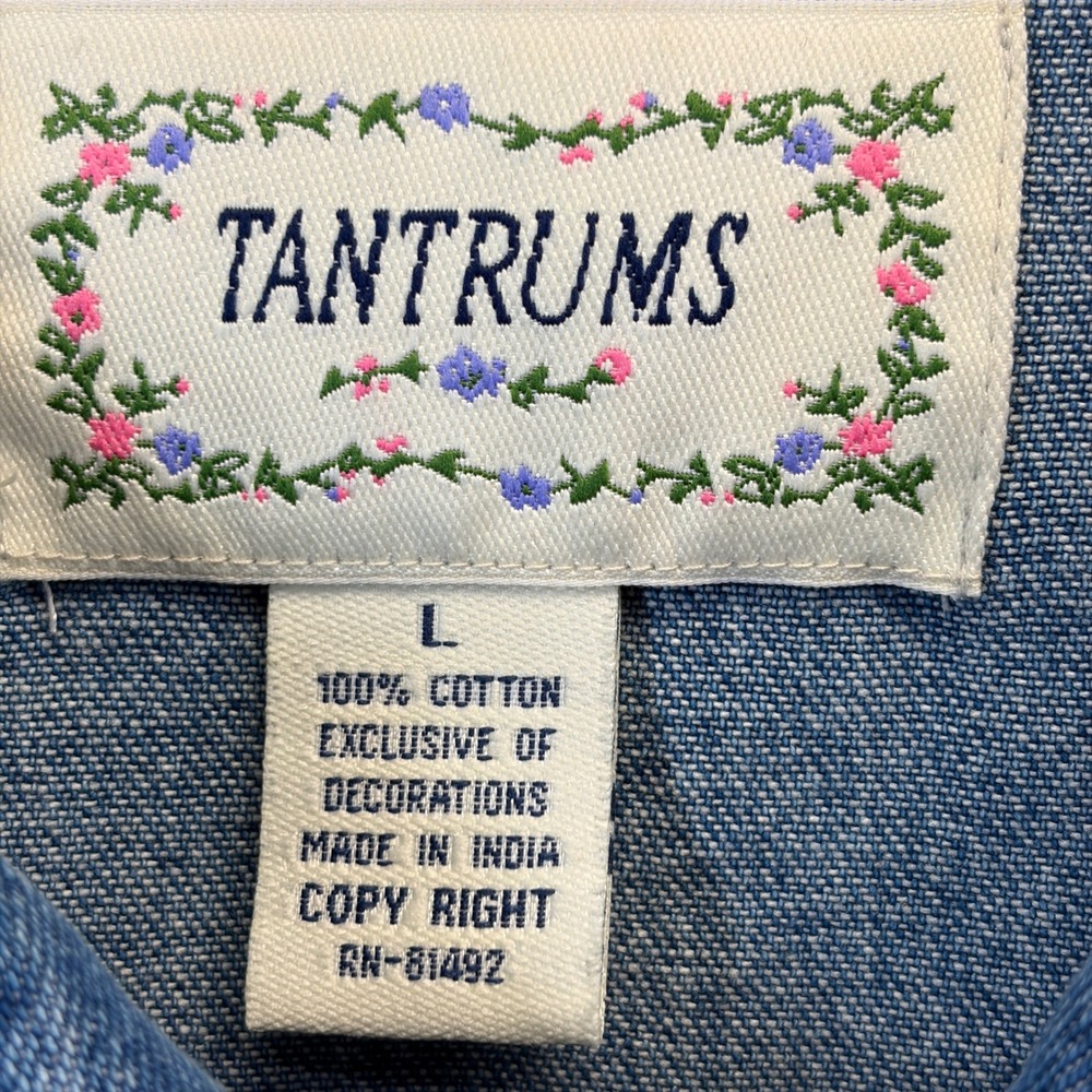 Vintage Tantrums Whimsical Floral Beaded Denim Jacket Womens Large Grannycore - Picture 3 of 11